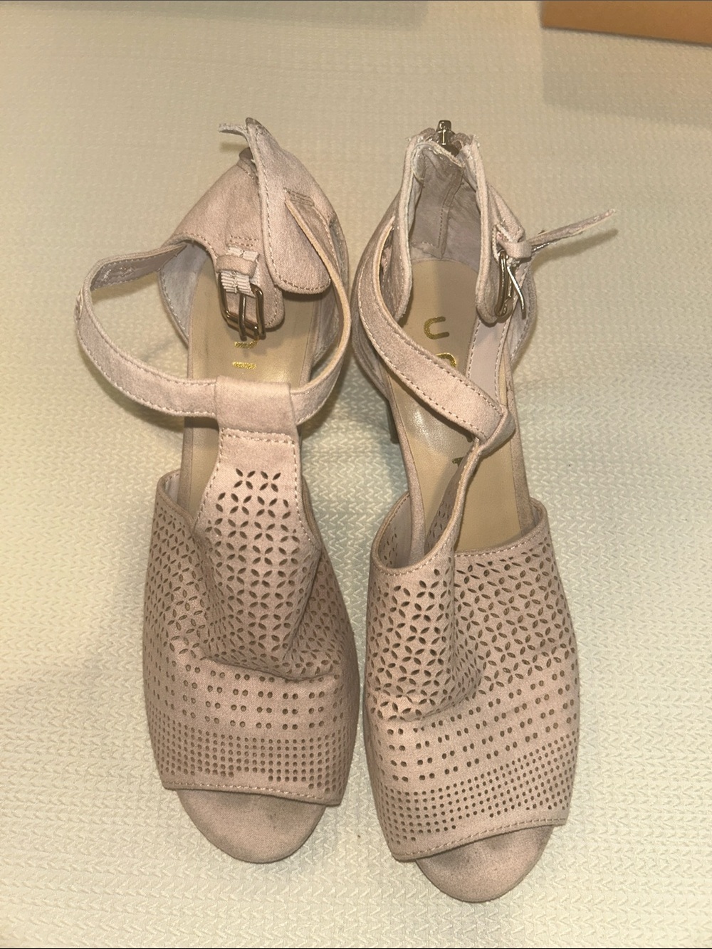 Unisa Blush Laser-Cut Open-Toe Heels